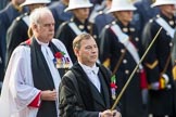 the Serjeant of the Vestry, Mr Jonathan Simpson and the Forces Chaplain, the Venerable John Ellis QHC RAF, Chaplain­in­Chief to the RAF during Remembrance Sunday Cenotaph Ceremony 2018 at Horse Guards Parade, Westminster, London, 11 November 2018, 10:54.