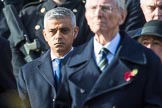 Mr Sadiq Khan (Mayor of London) during the Remembrance Sunday Cenotaph Ceremony 2018 at Horse Guards Parade, Westminster, London, 11 November 2018, 10:57.