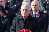 The Rt Hon John Bercow MP, Speaker of the House of Commons (on behalf of Parliament representing members of the House of Commons) with his wreath during the Remembrance Sunday Cenotaph Ceremony 2018 at Horse Guards Parade, Westminster, London, 11 November 2018, 10:57.