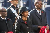 The Deputy High Commissioner of Barbados, The Acting High Commissioner of Lesotho, and the The Acting High Commissioner of Botswana during Remembrance Sunday Cenotaph Ceremony 2018 at Horse Guards Parade, Westminster, London, 11 November 2018, 11:03.