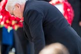 HE The President of the Federal Republic of Germany, Frank-Walter Steinmeier  lays his wreath during the Remembrance Sunday Cenotaph Ceremony 2018 at Horse Guards Parade, Westminster, London, 11 November 2018, 11:04.