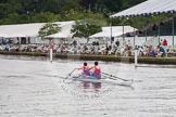 Henley Royal Regatta 2012 (Thursday): Race 15, Double Sculls Challenge Cup:  Walton Rowing Club and Tyrian Club (444, Bucks) v Chester-Le-Stree Amateur Rowing Club  (449, Berks).
River Thames beteen Henley-on-Thames and Remenham/Temple Island ,
Henley-on-Thames,
Oxfordshire,
United Kingdom,
on 28 June 2012 at 10:27, image #92