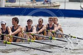 Henley Royal Regatta 2012 (Thursday): Race 46, Temple Challenge Cup:  Harvard University 'B' (77, Bucks) v Southampton University (103, Berks).
River Thames beteen Henley-on-Thames and Remenham/Temple Island ,
Henley-on-Thames,
Oxfordshire,
United Kingdom,
on 28 June 2012 at 15:06, image #337