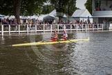 Henley Royal Regatta 2012 (Thursday): Race 60, Double Sculls Challenge Cup:  Northwich Rowing Club and Eastbourne Rowing Club (442, Bucks) v University of Groningenand Amsterdamsche Studenten Roeivereeniging Nereus, Holland (450, Berks).
River Thames beteen Henley-on-Thames and Remenham/Temple Island ,
Henley-on-Thames,
Oxfordshire,
United Kingdom,
on 28 June 2012 at 16:27, image #437