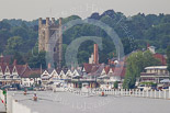 Henley Royal Regatta 2013, Saturday: Henley-on-Thames, with the church of St Mary, seen from .the start of the Henley Royal Regatta race course. Image #3, 06 July 2013 08:36 River Thames, Henley on Thames, UK