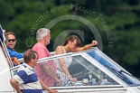 Henley Royal Regatta 2013, Saturday: Pleasure boat traffic next the the HRR race course - "Go with the Flo". Image #173, 06 July 2013 11:01 River Thames, Henley on Thames, UK