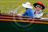 Henley Royal Regatta 2013, Saturday: Drinks (Hine Cognac), hats, and Henley Royal Regatta outfits on board the launch 'Fish Rising'. Image #188, 06 July 2013 11:13 River Thames, Henley on Thames, UK