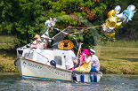 Henley Royal Regatta 2013, Saturday: Saturday is the party day of the Henley Royal Regatta - pleasure boat Josie IV in a party outfit. Image #271, 06 July 2013 12:03 River Thames, Henley on Thames, UK