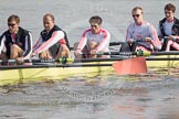 The Boat Race season 2012 - fixture CUBC vs Leander: The Leander Club Eight, here Tom Clark, John Clay, Will Gray, Sam Whittaker, and bow Oliver Holt..
River Thames between Putney and Molesey,
London,
Greater London,
United Kingdom,
on 10 March 2012 at 13:35, image #43