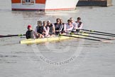 The Boat Race season 2012 - fixture CUBC vs Leander: The Leander Club Eight, cox Katie Klavenes, stroke Vasillis Ragoussis, Cameron MacRitchie, Sean Dixon, Tom Clark, John Clay, Will Gray, Sam Whittaker, and bow Oliver Holt..
River Thames between Putney and Molesey,
London,
Greater London,
United Kingdom,
on 10 March 2012 at 13:35, image #44