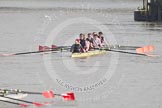 The Boat Race season 2012 - fixture CUBC vs Leander: The Leander Club Eight, cox Katie Klavenes, stroke Vasillis Ragoussis, Cameron MacRitchie, Sean Dixon, Tom Clark, John Clay, Will Gray, Sam Whittaker, and bow Oliver Holt..
River Thames between Putney and Molesey,
London,
Greater London,
United Kingdom,
on 10 March 2012 at 13:36, image #45