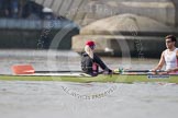 The Boat Race season 2012 - fixture CUBC vs Leander: The Leander Club Eight preparing for the start of the race at Putney Bridge. Cox Katie Klavenes, stroke Vasillis Ragoussis..
River Thames between Putney and Molesey,
London,
Greater London,
United Kingdom,
on 10 March 2012 at 14:10, image #85