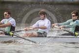 The Boat Race season 2012 - fixture CUBC vs Leander: CUBC Blue Boat: Alex Ross, Steve Dudek, and Alexander Scharp..
River Thames between Putney and Molesey,
London,
Greater London,
United Kingdom,
on 10 March 2012 at 14:13, image #109