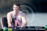 The Boat Race season 2012 - fixture CUBC vs Leander: The Leander Club Eight:  Close-up of bow Oliver Holt..
River Thames between Putney and Molesey,
London,
Greater London,
United Kingdom,
on 10 March 2012 at 14:17, image #129