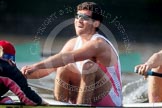 The Boat Race season 2012 - fixture CUBC vs Leander: The Leander Club Eight:  Close-up of stroke Vasillis Ragoussis..
River Thames between Putney and Molesey,
London,
Greater London,
United Kingdom,
on 10 March 2012 at 14:17, image #132