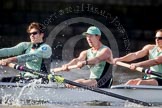 The Boat Race season 2012 - fixture CUBC vs Leander: CUBC Blue Boat: Alexander Scharp, Jack Lindeman, and Mike Thorp..
River Thames between Putney and Molesey,
London,
Greater London,
United Kingdom,
on 10 March 2012 at 14:18, image #134