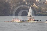 The Boat Race season 2012 - fixture OUBC vs Leander: The Leander Club Eight, on the left, racing the OUBC Blue Boat, approaching the Mile Post..




on 24 March 2012 at 14:30, image #129