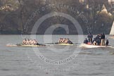 The Boat Race season 2012 - fixture OUBC vs Leander: OUBC Blue Boat in the lead - 2 William Zeng, 3 Kevin Baum, 4 Alexander Davidson, 5 Karl Hudspith, 6 Dr. Hanno Wienhausen, 7 Dan Harvey, stroke Roel Haen, cox Zoe de Toledo, in the Leander boat bow Nathan Hillyer, Chris Friend, Will Gray, Sam Whittaker, Tom Clark, John Clay, Cameron MacRitchie, stroke Vasillis Ragoussis, and cox Katie Klavenes. Behind the two boats the umpire Richard Phelps..




on 24 March 2012 at 14:30, image #130