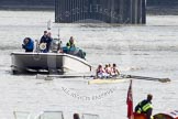 The Boat Race 2012: Adaptive Race: The Adaptive Four, racing the Start Four. Cox Lily van den Broecke, bow Pamela Relph, two Naomi Riches, three David Smith, and stroke James Roe. Next to them the boat with the race umpire and BBC camera crew..




on 07 April 2012 at 12:47, image #61