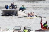 The Boat Race 2012: Adaptive Race: The Adaptive Four, racing the Start Four. Cox Lily van den Broecke, bow Pamela Relph, two Naomi Riches, three David Smith, and stroke James Roe. Next to them the boat with the race umpire and BBC camera crew..




on 07 April 2012 at 12:47, image #62