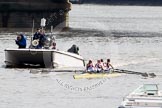 The Boat Race 2012: Adaptive Race: The Adaptive Four, racing the Start Four. Cox Lily van den Broecke, bow Pamela Relph, two Naomi Riches, three David Smith, and stroke James Roe. Next to them the boat with the race umpire and BBC camera crew..




on 07 April 2012 at 12:48, image #63