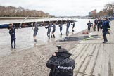 The Boat Race 2012: Getting Isis into the Thames for the Boat Race against Goldie, the Cambridge reserve boat: Stroke Tom Watson, Justin Webb, Geordie Macleod, Joseph Dawson, Ben Snodin, Julian Bubb-Humfryes, Chris Fairweather, bow Thomas Hilton, and on the right cox Katherine Apfelbaum..




on 07 April 2012 at 13:03, image #111