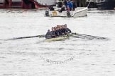 The Boat Race 2012: The ISIS crew rwoing towards Putney Bridge for the start of the Boat Race against the Cambridge reserve boat Goldie: cox Katherine Apfelbaum, stroke Tom Watson, Justin Webb, Geordie Macleod, Joseph Dawson, Ben Snodin, Julian Bubb-Humfryes, Chris Fairweather, bow Thomas Hilton..




on 07 April 2012 at 13:07, image #118