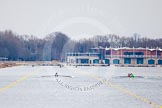 The Boat Race season 2013 - fixture OUWBC vs Molesey BC: The OUWBC boat on the left, Molesey BC on the right, racing towards the Dorney Lake boathouse..
Dorney Lake,
Dorney, Windsor,
Berkshire,
United Kingdom,
on 24 February 2013 at 12:06, image #117