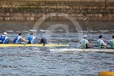 The Boat Race season 2013 - fixture CUBC vs Leander: Goldie vs Imperial BC shortly after the start of their fixture - Imperial in the lead, Cambridge on the right..
River Thames Tideway between Putney Bridge and Mortlake,
London SW15,

United Kingdom,
on 02 March 2013 at 15:23, image #31