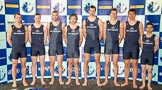 The Boat Race season 2013 - Crew Announcement and Weigh In: The 2013 Oxford Blue Boat crew, from left (bow) to right (cox), without 7 seat Constantine Louloudis: Patrick Close, Geordie Macleod, Alexander Davidson, Samuel O'Connor, Paul Bennet, Karl Hudspith, Malcolm Howard, and Oskar Zorilla..
BNY Mellon Centre,
London EC4V 4LA,

United Kingdom,
on 04 March 2013 at 10:45, image #88