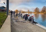 The Boat Race season 2013 - OUWBC training: The OUWBC Blue Boat squad getting ready at Fleming Boathouse - bow Mariann Novak, Alice Carrington-Windo, Mary Foord-Weston, Jo Lee, Amy Varney, Harriet Keane, Anastasia Chitty, stroke Maxie Scheske, and cox Katie Apfelbaum. In the background the Osiris crew..
Fleming Boathouse,
Wallingford,
Oxfordshire,
United Kingdom,
on 13 March 2013 at 16:50, image #25