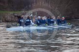 The Boat Race season 2013 - OUWBC training: The OUWBC Blue Boat during the training session - bow Mariann Novak, Alice Carrington-Windo, Mary Foord-Weston, Jo Lee, Amy Varney, Harriet Keane, Anastasia Chitty, stroke Maxie Scheske, and cox Katie Apfelbaum..
River Thames,
Wallingford,
Oxfordshire,
United Kingdom,
on 13 March 2013 at 17:59, image #196