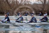 The Boat Race season 2013 - OUWBC training: The OUWBC Blue Boat racing Osiris, the reserve boat: In the Blue Boat 7 seat Anastasia Chitty, Harriet Keane, Amy Varney, and Jo Lee ,in Osiris cox Sophie Shawdon, stroke Emily Chittock, Annika Bruger, Caitlin Goss, Rachel Purkess, Eleanor Darlington, and Hannah Ledbury..
River Thames,
Wallingford,
Oxfordshire,
United Kingdom,
on 13 March 2013 at 18:01, image #210