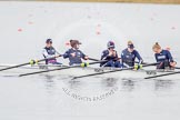 The Boat Race season 2013 - fixture OUWBC vs Olympians: In the Oxford (OUWBC) reserve boat Osiris at bow Coralie Viollet-Djelassi, 2 Elspeth Cumber, 3 Hannah Ledbury, 4 Eleanor Darlington and 5 Rachel Purkess..
Dorney Lake,
Dorney, Windsor,
Buckinghamshire,
United Kingdom,
on 16 March 2013 at 11:19, image #52