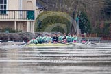 The Boat Race season 2013 - CUWBC training: The CUWBC reserve boat Blondie rowing a loop around Temple Island: Cox Arav Gupta, stroke Katie-Jane Whitlock, 7 Christine Seeliger, 6 Helena Schofield, 5 Sara Lackner,4 Lucy Griffin, 3 Rachel Boyd, 2 Ania Slotala, and bow Clare Hall..
River Thames near Remenham,
Henley-on-Thames,
Oxfordshire,
United Kingdom,
on 19 March 2013 at 15:33, image #46