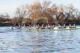 The Boat Race season 2014 - Women's Trial VIIIs(CUWBC, Cambridge): Nudge Nudge vs Wink Wink..
River Thames between Putney Bridge and Mortlake,
London SW15,

United Kingdom,
on 19 December 2013 at 14:06, image #378