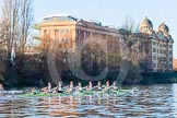 The Boat Race season 2014 - Women's Trial VIIIs(CUWBC, Cambridge): Nudge Nudge: Cox Esther Momcilovic, Stroke Holly Game,7 Izzy Vyvyan, 6 Kate Ashley, 5 Valentina Futoryanova, 4 Catherine Foot, 3 Hannah Evans, 2 Anouska Bartlett, Bow Lottie Meggitt..
River Thames between Putney Bridge and Mortlake,
London SW15,

United Kingdom,
on 19 December 2013 at 14:08, image #390