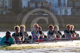 The Boat Race season 2014 - Women's Trial VIIIs(CUWBC, Cambridge): Nudge Nudge: Cox Esther Momcilovic, Stroke Holly Game,7 Izzy Vyvyan, 6 Kate Ashley, 5 Valentina Futoryanova, 4 Catherine Foot, 3 Hannah Evans, 2 Anouska Bartlett, Bow Lottie Meggitt..
River Thames between Putney Bridge and Mortlake,
London SW15,

United Kingdom,
on 19 December 2013 at 14:18, image #472