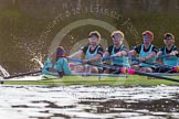 The Boat Race season 2014 - Women's Trial VIIIs(CUWBC, Cambridge): Nudge Nudge: Cox Esther Momcilovic, Stroke Holly Game,7 Izzy Vyvyan, 6 Kate Ashley, 5 Valentina Futoryanova..
River Thames between Putney Bridge and Mortlake,
London SW15,

United Kingdom,
on 19 December 2013 at 14:19, image #496