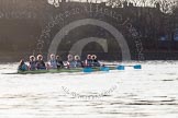 The Boat Race season 2014 - Women's Trial VIIIs(CUWBC, Cambridge): Nudge Nudge: Cox Esther Momcilovic, Stroke Holly Game,7 Izzy Vyvyan, 6 Kate Ashley, 5 Valentina Futoryanova, 4 Catherine Foot, 3 Hannah Evans, 2 Anouska Bartlett, Bow Lottie Meggitt..
River Thames between Putney Bridge and Mortlake,
London SW15,

United Kingdom,
on 19 December 2013 at 14:20, image #498