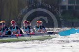 The Boat Race season 2014 - Women's Trial VIIIs(CUWBC, Cambridge): Nudge Nudge: 7 Izzy Vyvyan, 6 Kate Ashley, 5 Valentina Futoryanova, 4 Catherine Foot, 3 Hannah Evans, 2 Anouska Bartlett, Bow Lottie Meggitt..
River Thames between Putney Bridge and Mortlake,
London SW15,

United Kingdom,
on 19 December 2013 at 14:21, image #506