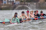 The Boat Race season 2014 - fixture CUWBC vs Thames RC: The Cambridge boat in choppy waters - cox Esther Momcilovic, stroke Emily Day, 7 Claire Watkins, 6 Melissa Wilson, 5 Catherine Foot, 4 Izzy Vyvyan, 3 Holly Game, 2 Kate Ashley, bow Caroline Reid..




on 02 March 2014 at 13:15, image #105