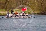 The Women's Boat Race and Henley Boat Races 2014: The Intercollegiate women's race. The Wadham College (Oxford) boat in the lead, passing the launch carrying press and commentator "The Voice of Rowing" Robert Treharne Jones..
River Thames,
Henley-on-Thames,
Buckinghamshire,
United Kingdom,
on 30 March 2014 at 13:28, image #42