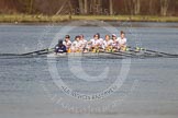 The Women's Boat Race and Henley Boat Races 2014: The Intercollegiate women's race. The Trinity College (Cambridge) boat following Wadham College..
River Thames,
Henley-on-Thames,
Buckinghamshire,
United Kingdom,
on 30 March 2014 at 13:28, image #44