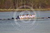 The Women's Boat Race and Henley Boat Races 2014: The Intercollegiate women's race. The Trinity College (Cambridge) boat following Wadham College..
River Thames,
Henley-on-Thames,
Buckinghamshire,
United Kingdom,
on 30 March 2014 at 13:28, image #45