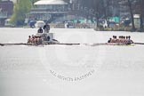 The Women's Boat Race and Henley Boat Races 2014: The Intercollegiate men's race. Oriel College (Oxford) on the right, Downing College (Cambridge) on the left. Behind the umpire's launch with a TV cameraman in front..
River Thames,
Henley-on-Thames,
Buckinghamshire,
United Kingdom,
on 30 March 2014 at 13:51, image #76