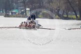 The Women's Boat Race and Henley Boat Races 2014: The Intercollegiate men's race - shortly after the start at Henley. Downing College (Cambridge) on the left, followed by the umpire's launch..
River Thames,
Henley-on-Thames,
Buckinghamshire,
United Kingdom,
on 30 March 2014 at 13:51, image #78