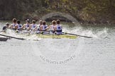 The Women's Boat Race and Henley Boat Races 2014: The Intercollegiate men's race. Oriel College (Oxford) and Downing College (Cambridge, on the left) are still close together..
River Thames,
Henley-on-Thames,
Buckinghamshire,
United Kingdom,
on 30 March 2014 at 13:51, image #84