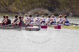 The Women's Boat Race and Henley Boat Races 2014: The Intercollegiate men's race. Oriel College (Oxford) and Downing College (Cambridge, on the left) are still close together..
River Thames,
Henley-on-Thames,
Buckinghamshire,
United Kingdom,
on 30 March 2014 at 13:51, image #86