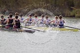 The Women's Boat Race and Henley Boat Races 2014: The Intercollegiate men's race. Oriel College (Oxford) and Downing College (Cambridge, on the left) are still close together..
River Thames,
Henley-on-Thames,
Buckinghamshire,
United Kingdom,
on 30 March 2014 at 13:51, image #87